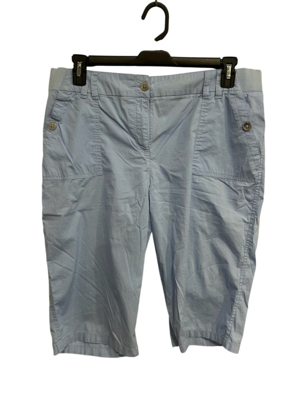 Chicos Large Light Blue Button Front Bermuda Shorts Coastal Minimalist